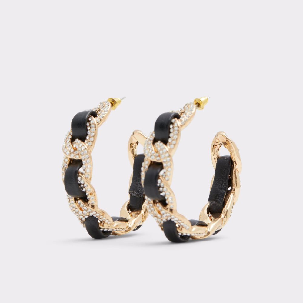 Dámské Náušnice Aldo Blacklink Hoop earrings Černé Zlaté | 75908XDAR