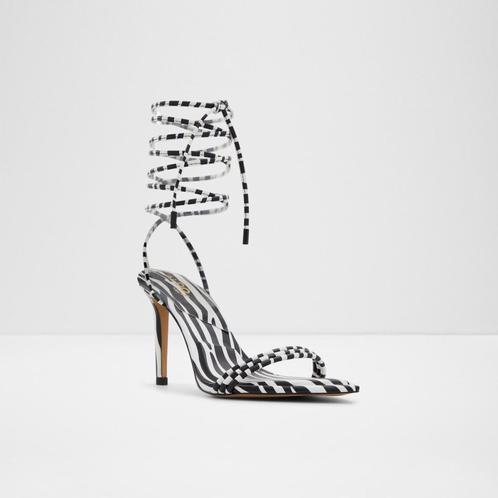 Dámské Sandály Aldo Yberrar Strappy heeled sandal - Stiletto heel Černé Bílé | 82591JLZV